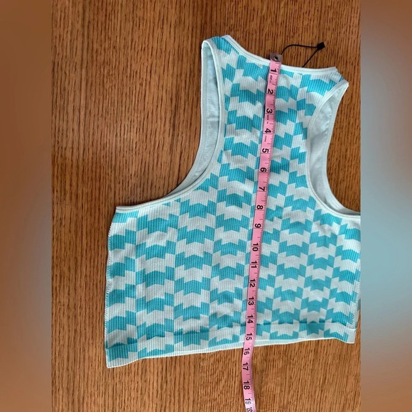 Garage NWOT high neck checker blue and light blue ribbed crop top in SM & LG - Picture 8 of 8